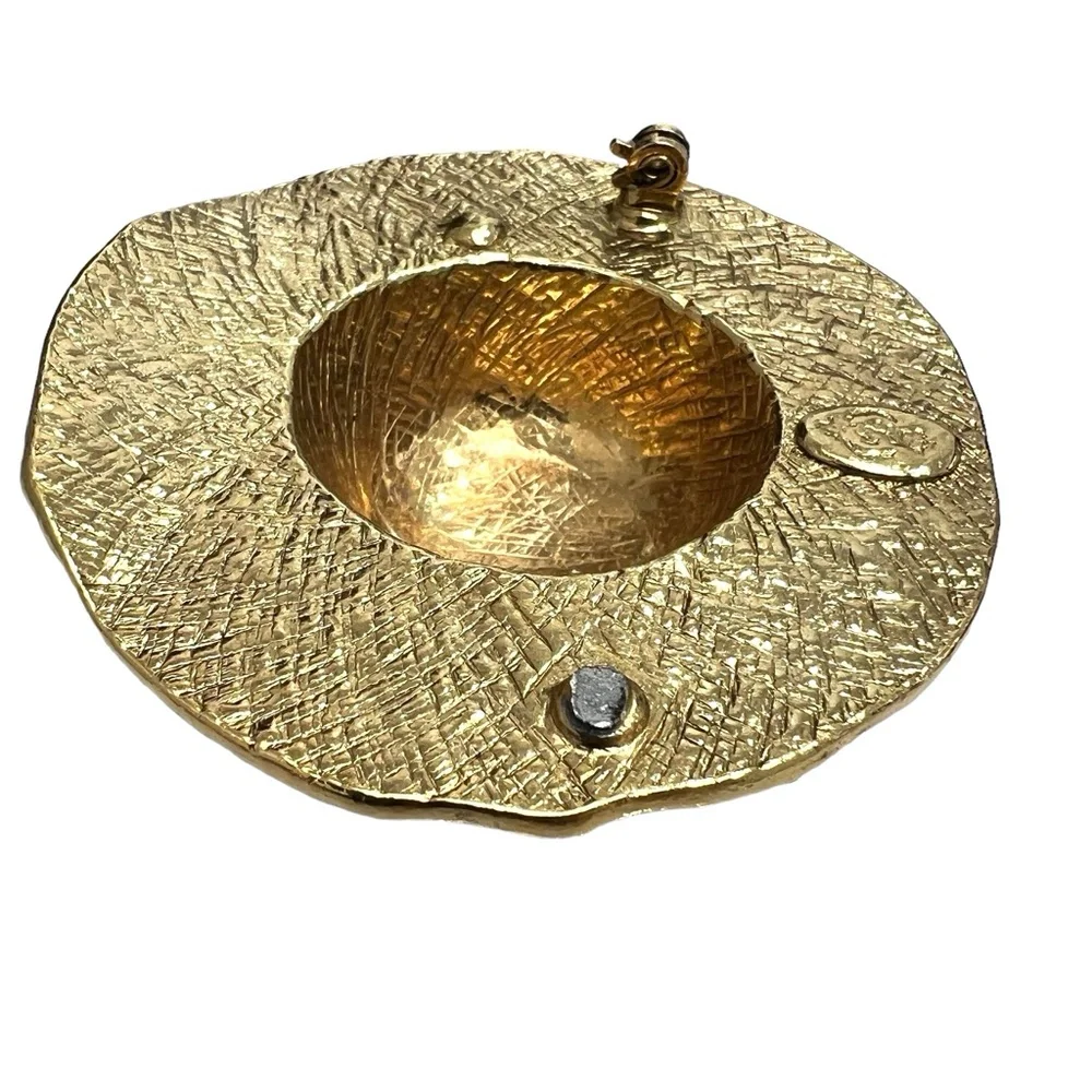 VINTAGE PREMIER DESIGNS CROWN GOLD TONE SUN HAT W FLOWER BROOCH - MISSING PIN